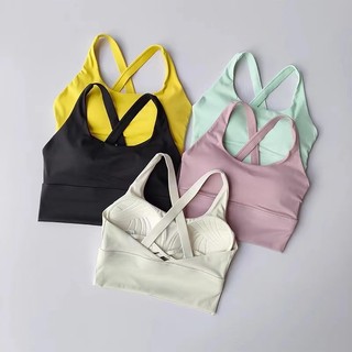 Áo Lót Tập yoga Màu Trơn Dây Chéo Sau Lưng Chống Sốc Cho Nữ