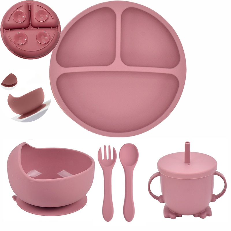 Bộ 4 / 5 Tô / Muỗng / Nĩa Bằng silicone Cho Bé Tập Ăn