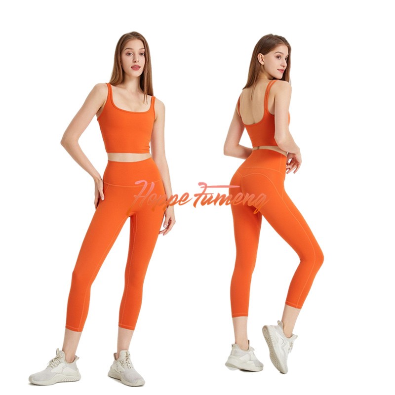 Hoppe fumeng one set Áo Lót Đệm + Quần Legging Thể Thao Lưng Cao Thời Trang