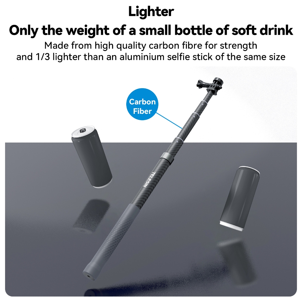 Telesin 0.9M 3M Sợi Carbon Selfie Stick Cho GoPro Hero 12 11 10 9 8 7 6 5 Đen DJI OSMO Camera Hành Động Monopod Phụ Kiện