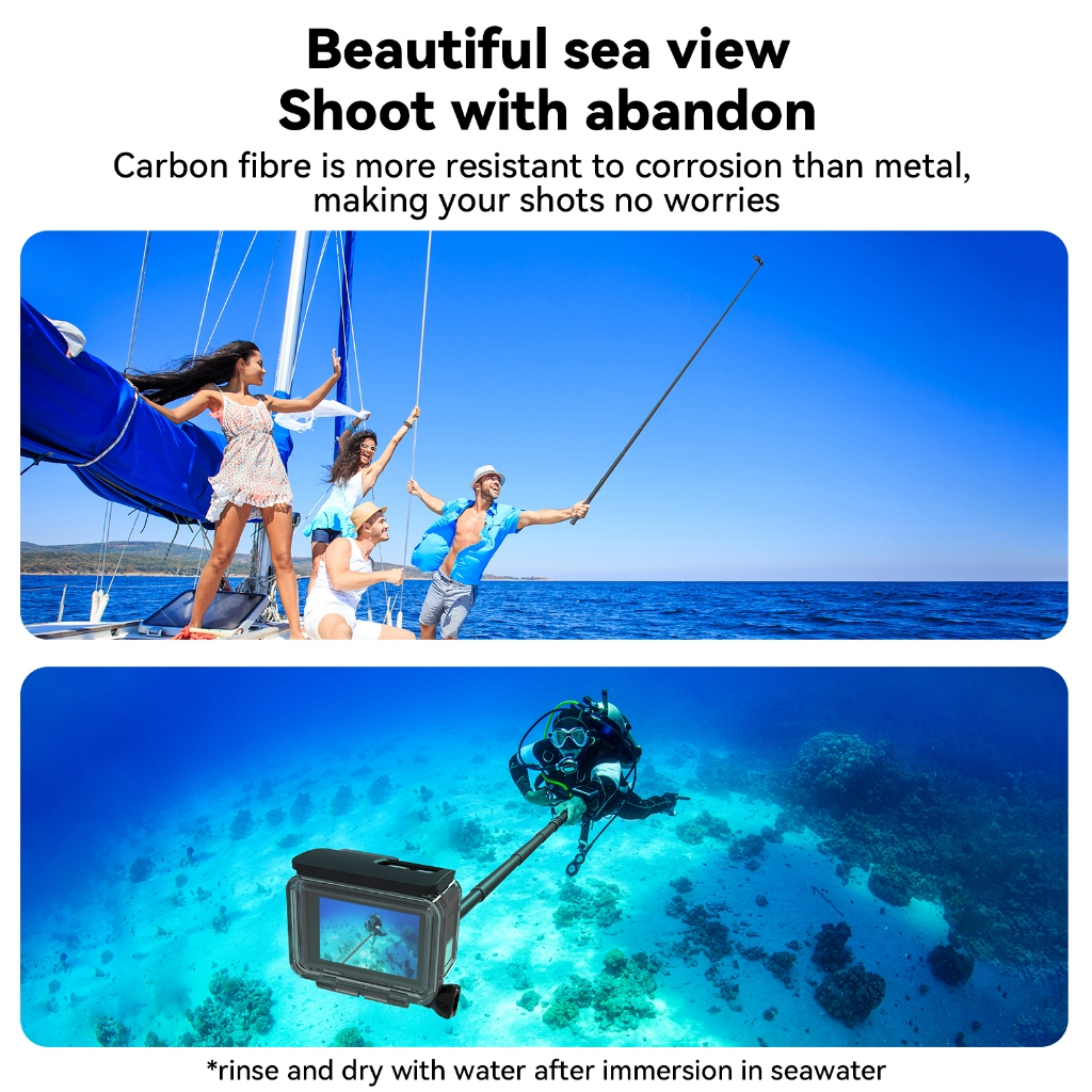 Telesin 0.9M 3M Sợi Carbon Selfie Stick Cho GoPro Hero 12 11 10 9 8 7 6 5 Đen DJI OSMO Camera Hành Động Monopod Phụ Kiện