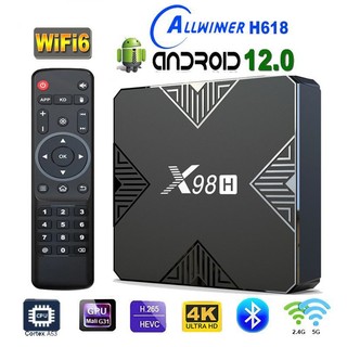 Hộp android x98h android tv 12 allwinner h618 ram 4gb rom 32gb wifi 6 2.4ghz / 5ghz, bluetooth 5.0, lan 100mb