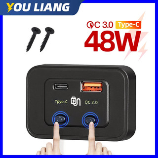 Bộ Sạc Nhanh qc usb type c 12v / 24v 48w Có Nút Bật / Tắt Cho Ô Tô / Xe Tải / Tàu Thuyền