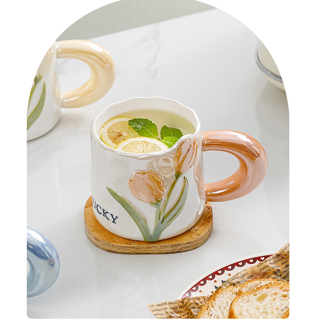 Cốc hoa tulip, Cốc sứ hoa tulip, Ly cà phê dễ thương, Cốc cà phê bằng gốm Quà tặng sinh nhật Giáng sinh Cốc cà phê tươi sáng, đầy màu sắc Cốc cà phê