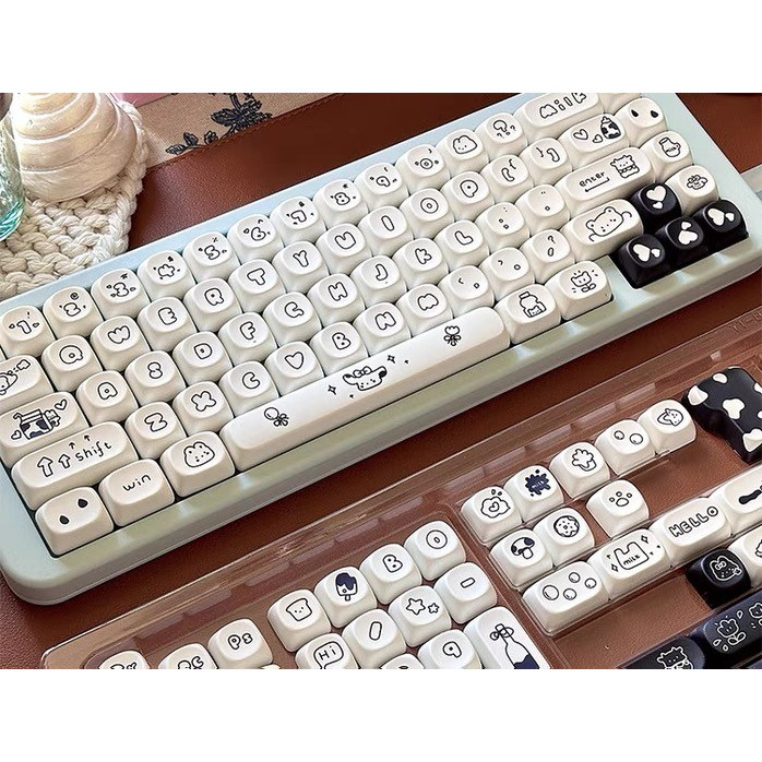 141 Phím Bò đen trắng Keycaps MOA Chiều cao Keycap PBT Chất liệu Thăng hoa nhiệt cá nhân tùy chỉnh cơ khí Keycaps Áp dụng 61/64/68/71/84/87/96/98/100/104/108