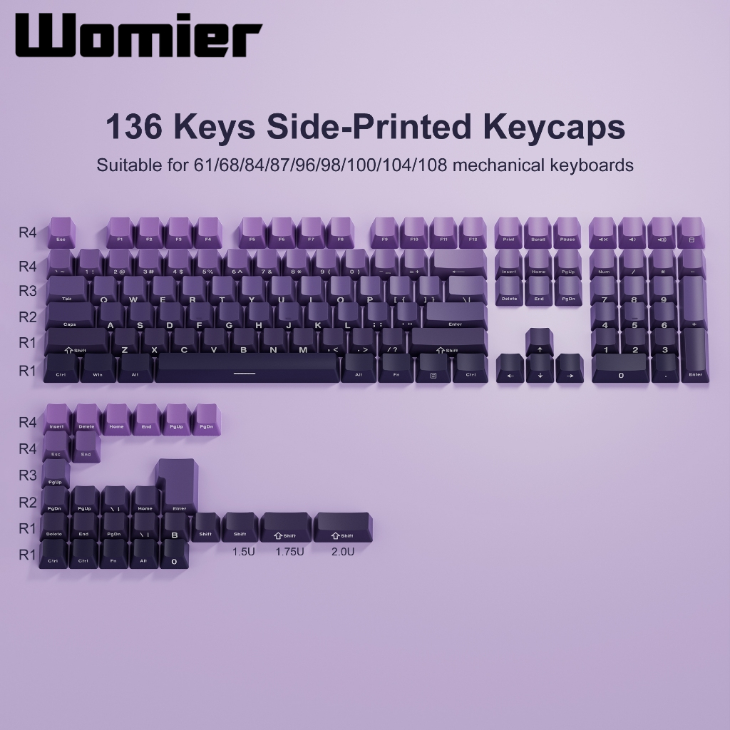 Womier 135 Phím Keycaps in bên hông, PBT Double Shot Shine Through Keycaps cho Gateron MX Switches Bàn phím cơ, OEM Profile Gradient Keycap | BigBuy360 - bigbuy360.vn
