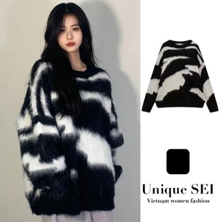 Áo len Sweater dệt kim form dáng rộng dài tay unisex Ulzzang, Áo len Oversize màu đen trắng nam nữ mặc được