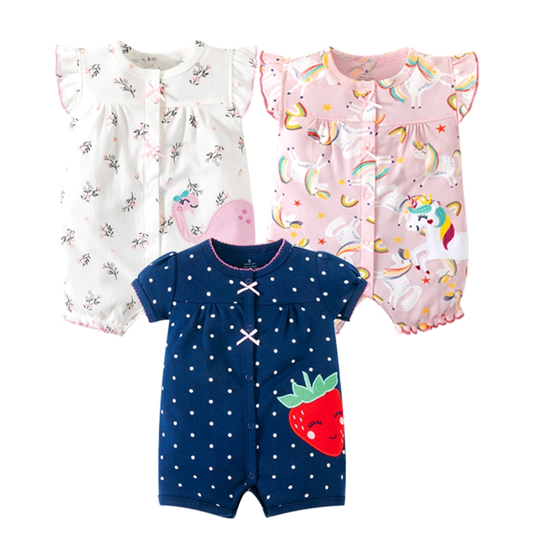 Áo Liền Quần Tay Ngắn Bằng Vải cotton Có Nút Dành Cho Bé Gái Sơ Sinh 0-24 Tháng Tuổi