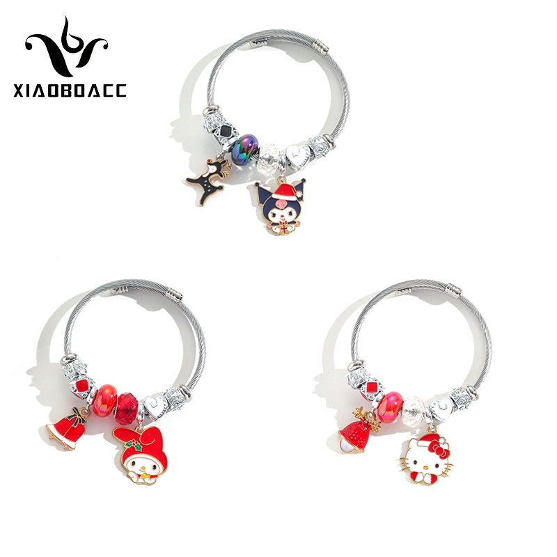XiaoboACC Vòng Tay Chuỗi Hạt Bằng Thép Không Gỉ Hình Cinnamoroll Kuromi Thời Trang Cho Nữ
