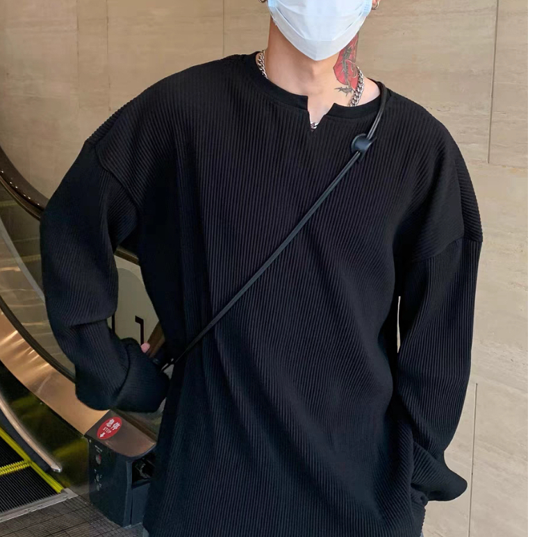 Áo Thun Dài Tay Cổ Tròn Dáng Rộng Thiết Kế Đơn Giản Thời Trang Dành Cho Nam