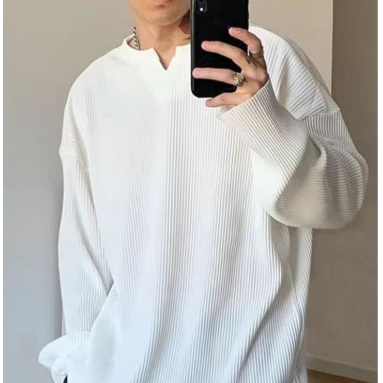 Áo Thun Dài Tay Cổ Tròn Dáng Rộng Thiết Kế Đơn Giản Thời Trang Dành Cho Nam