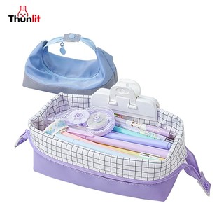 Túi đựng bút THUNLIT màu macaron phối nút cầm tay sức chứa lớn đa dụng phong cách Hàn Quốc