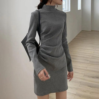 Đầm Cổ Cao Xếp Ly Dáng Ôm Thời Trang Thu Đông Dành Cho Nữ