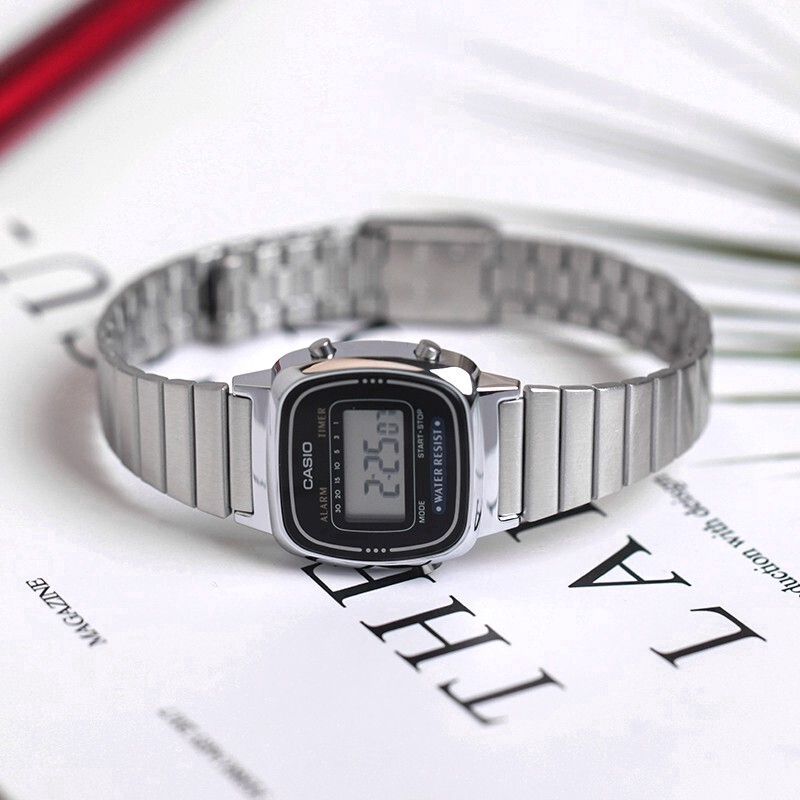 Đồng hồ Casio Ladies Girls Retro Vintage Mini Dial Đồng hồ thép không gỉ thạch anh kỹ thuật số La670