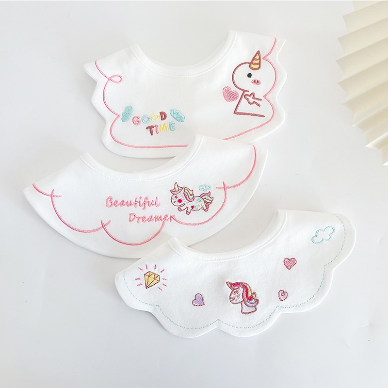 Set 3 Yếm Ăn Cotton Có Thể Xoay 360 Độ Họa Tiết Hoạt Hình Đáng Yêu 2082 Dành Cho Bé