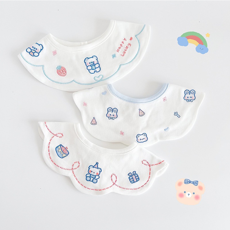 Set 3 Yếm Ăn Cotton Có Thể Xoay 360 Độ Họa Tiết Hoạt Hình Đáng Yêu 2082 Dành Cho Bé