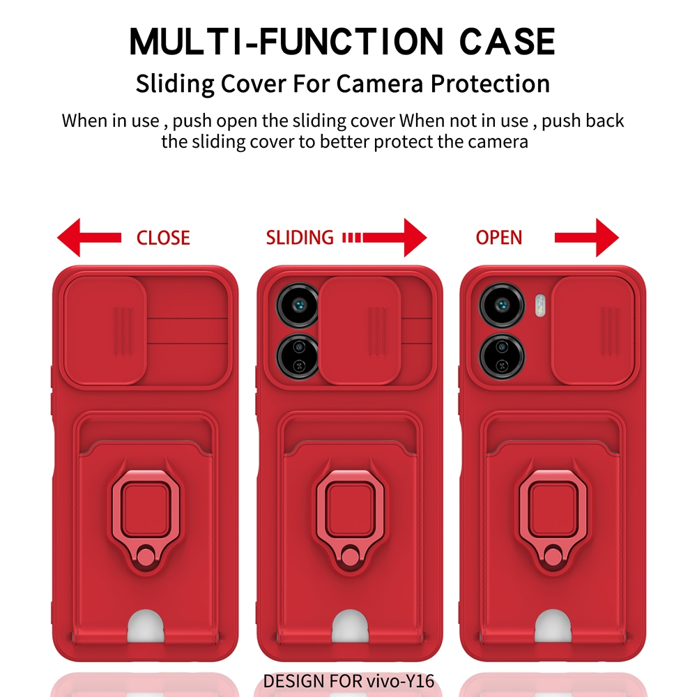 Vivo Y36 Y35 Y16 Y22S Y20S Y11S Y12S Y02S Tay áo bảo vệ mềm đa chức năng với khung và khe cắm thẻ