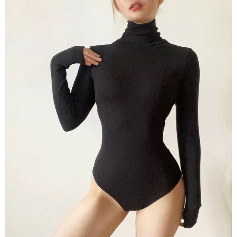 Châu Âu Mỹ Cơ Bản Phong Cách Cơ Bản Cổ Rùa Nhỏ Gợi Cảm Bên Trong Chải Nhiệt Jumpsuit Ren Ngắn Tay Dài Jumpsuit Lông Cừu Burgundy Đáy Nhiệt Áo Sơ Mi Jumpsuit Jumpsuit Nữ