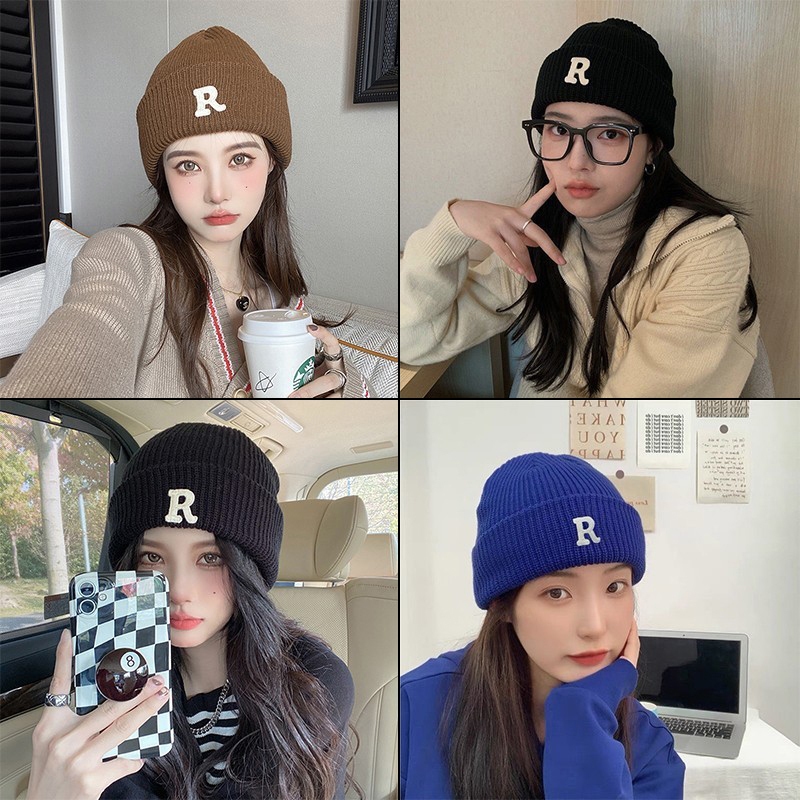 Gjcute Mũ Len Chữ R Nam Nữ Nón Len Mùa Đông