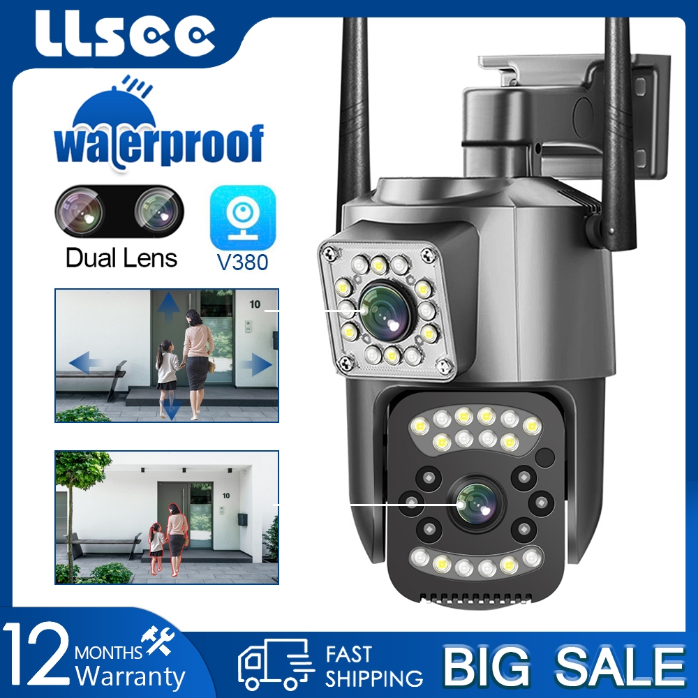 LLSEE V380 Pro Camera 2 mắt Camera wifi không dây ngoài trời 4K 8MP Ultra Wide Angle Ultra HD Màu sắc ban đêm Cuộc gọi hai chiều Xoay 360 độ Xem đồng thời trên điện thoại di động Báo động theo dõi di động