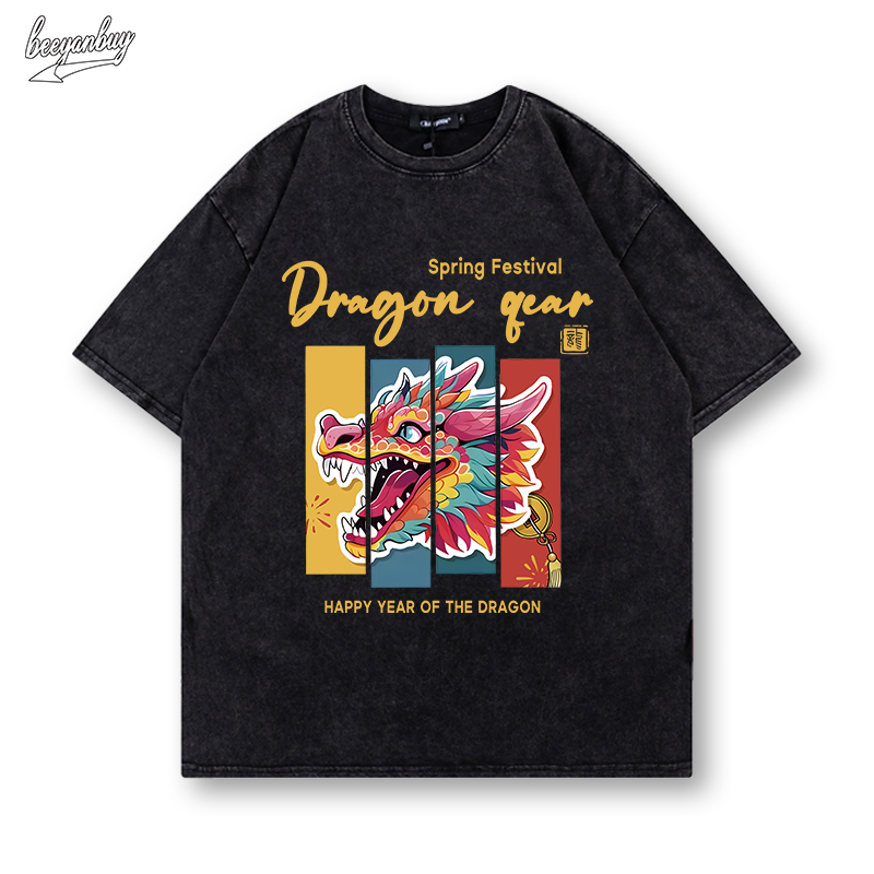 Áo phông nam wash local brand BEEYANBUY áo thun new year tay lỡ Năm của Rồng unisex ulzzang 100% cotton-Y0646
