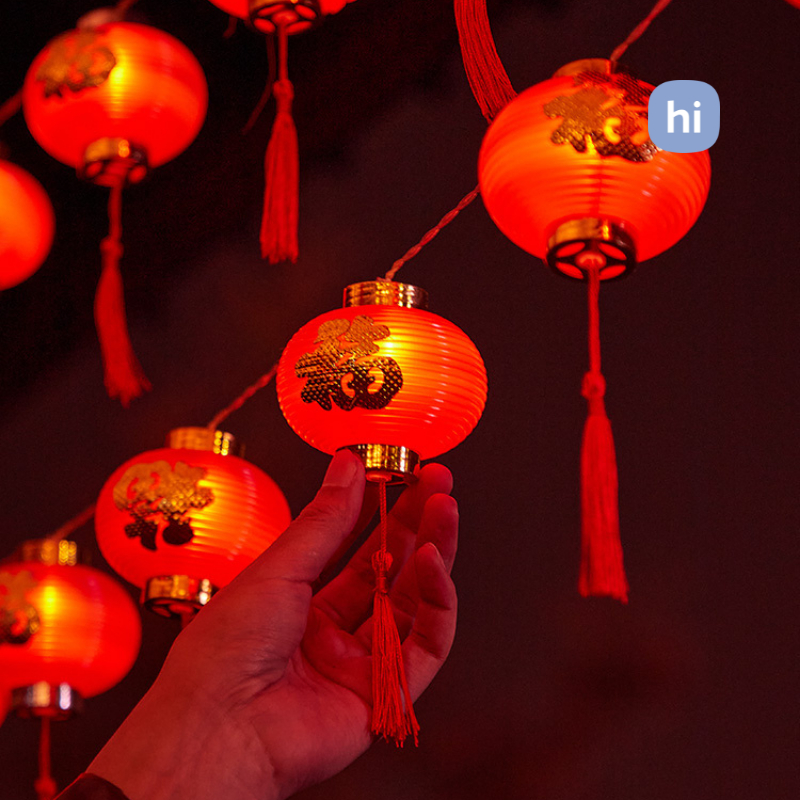 Chào Mừng Năm Mới Dây Đèn Lồng led Đỏ Trang Trí Ban Công