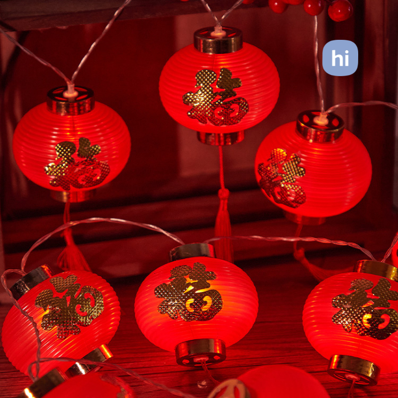 Chào Mừng Năm Mới Dây Đèn Lồng led Đỏ Trang Trí Ban Công