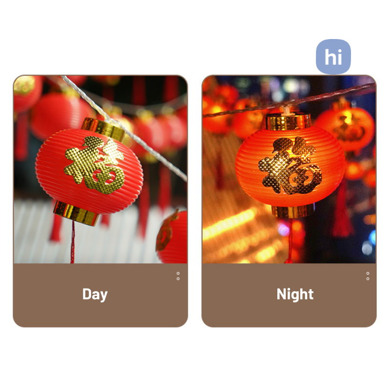 Chào Mừng Năm Mới Dây Đèn Lồng led Đỏ Trang Trí Ban Công