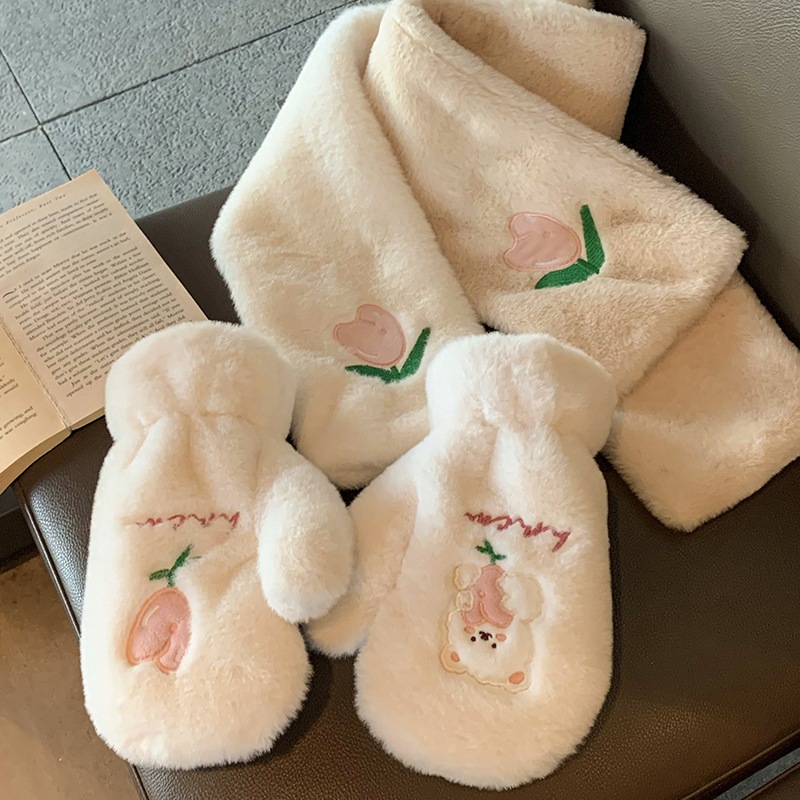 Găng Tay Mùa Đông Cute Nữ Lông Cừu Giữ Ấm Bao Tay Len