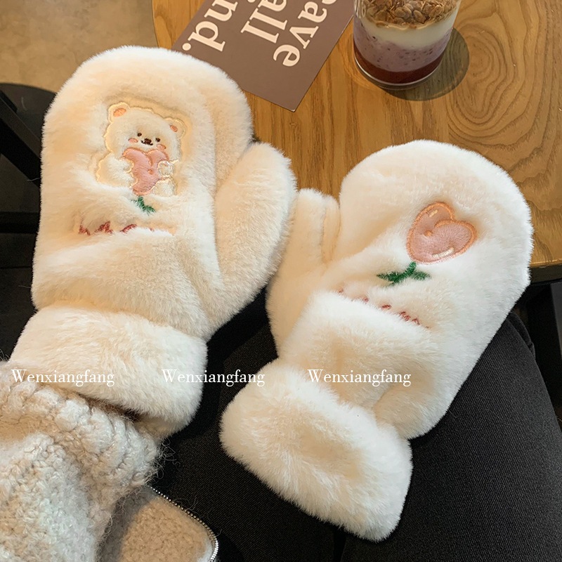 Găng Tay Mùa Đông Cute Nữ Lông Cừu Giữ Ấm Bao Tay Len