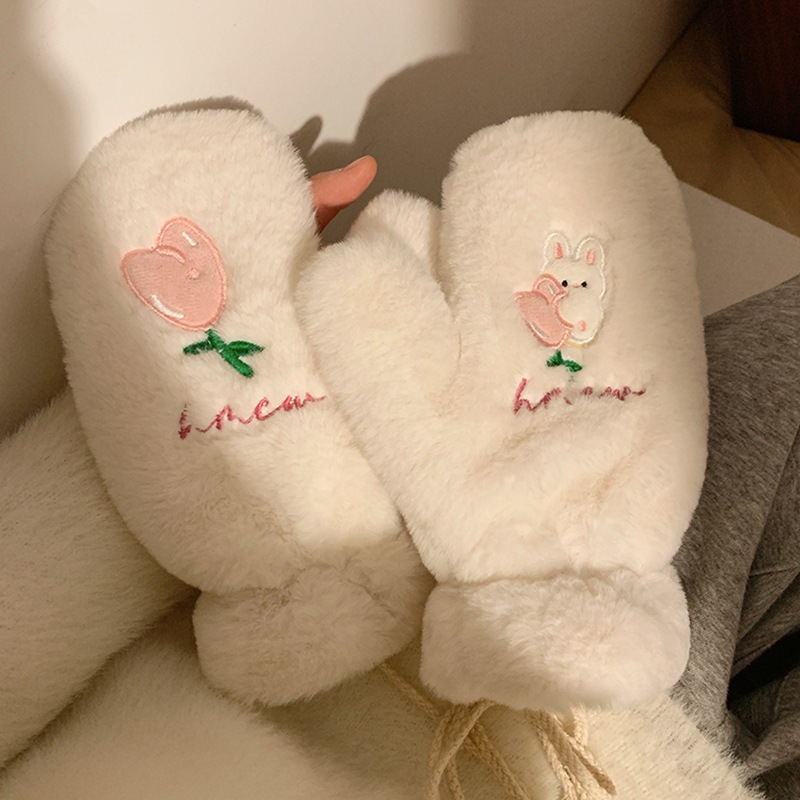 Găng Tay Mùa Đông Cute Nữ Lông Cừu Giữ Ấm Bao Tay Len