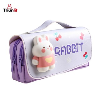 Hộp bút chì THUNLIT dễ thương họa tiết hoạt hình 3D sáng tạo di động sức chứa lớn cho văn phòng/ học sinh Trở Lại Trường Học 2024