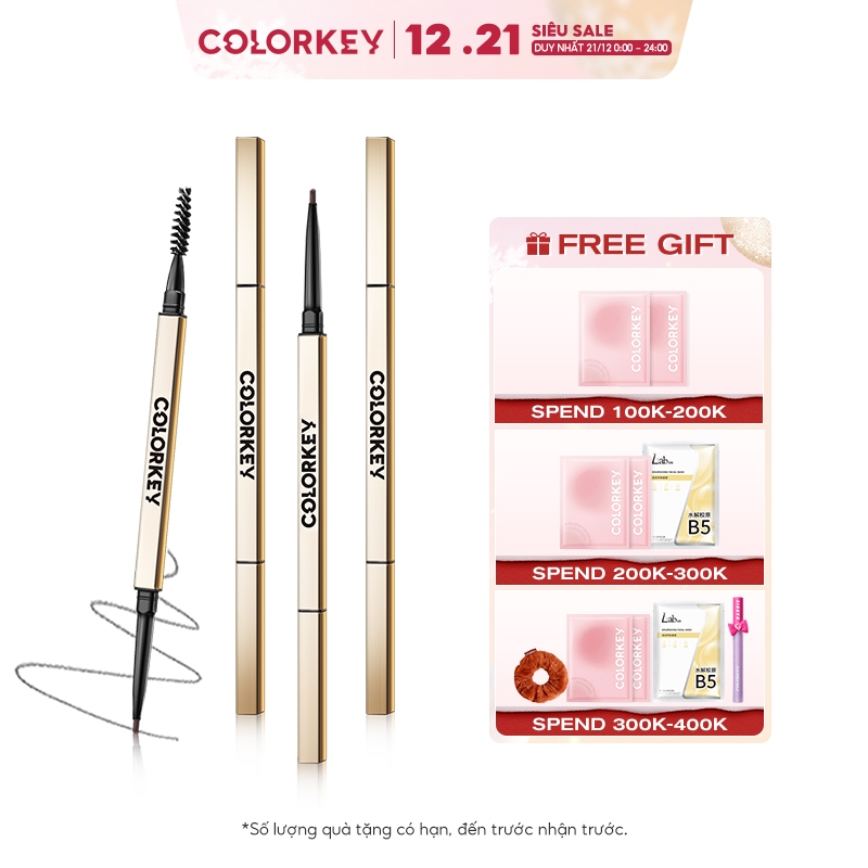 【COLORKEY】Chì kẻ mày Colorkey hai đầu tam giác chống thấm nước lâu trôi cho người mới tập trang điểm 35g