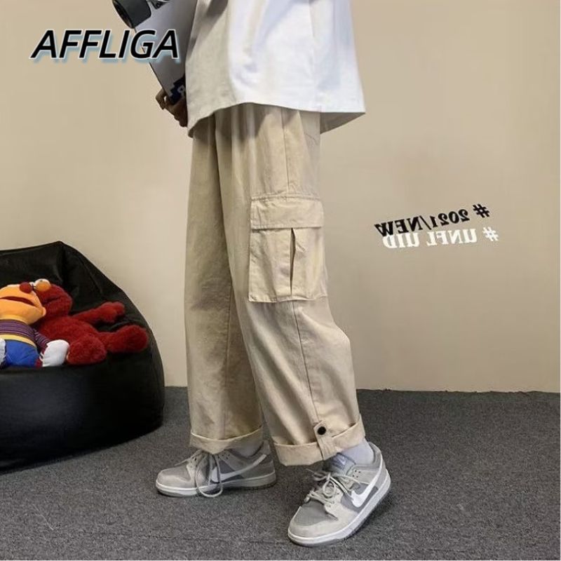 ✦AFFLIGA✦ Quần Dài Ống Rộng Phối Nút Thời Trang Nhật Bản Dành Cho Nam