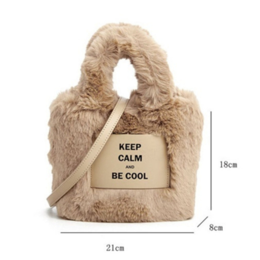 Túi xách lông nhung in chữ thời trang thu đông dễ thương cho nữ