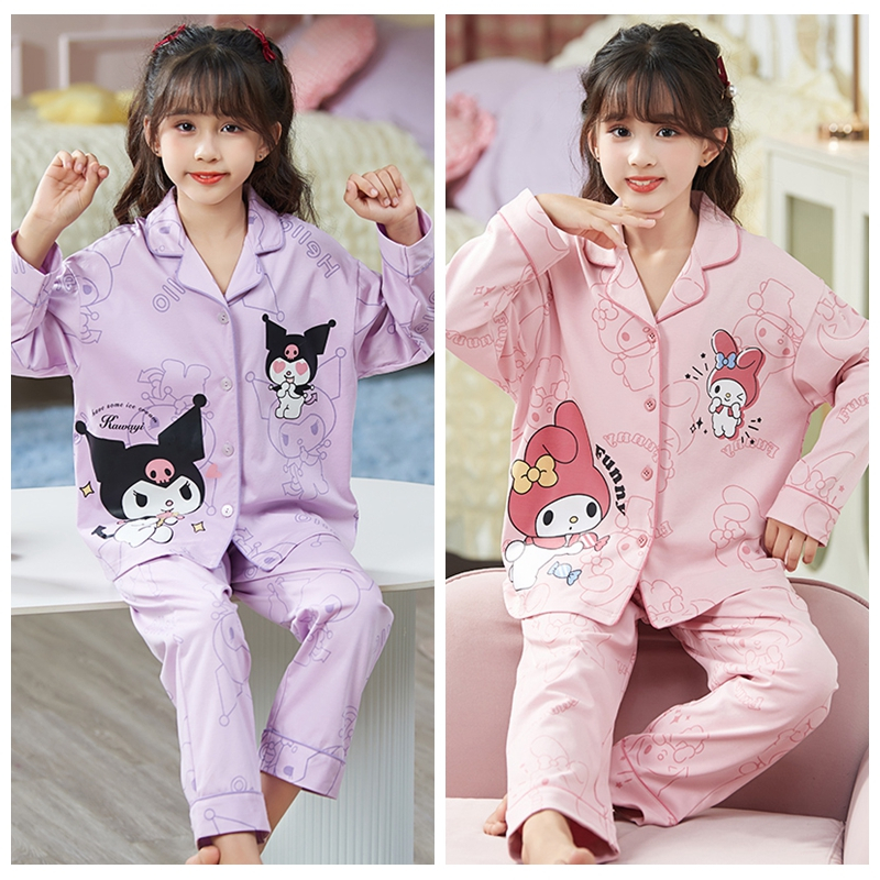  Kuromi Bộ Đồ Ngủ Cho Bé Gái Cinnamoroll Pyjama Trẻ Em Đồ Ngủ terno Bé Gái Giai Điệu Bộ Đồ Ngủ In Hoạt Hình Kuromi Đầm hello kitty Pyjama 