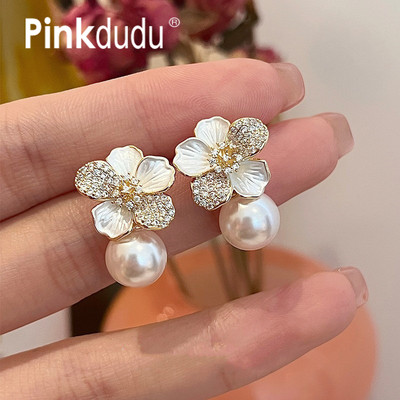 Pinkdudu Bông Tai Hợp Kim Hình Hoa Đính Ngọc Trai Phong Cách vintage Thời Trang Cho Nữ pd1811