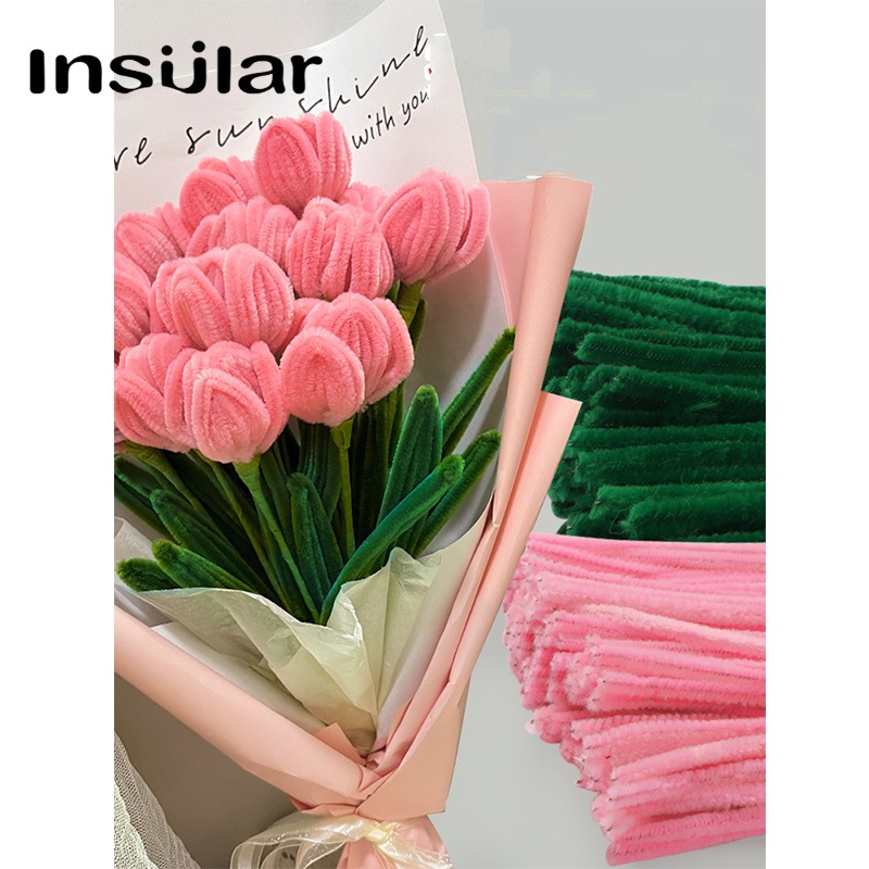 INSULAR  Set 100 Dây kẽm nhung màu pastel làm đồ trang trí handmade, Dây kẽm lông làm đồ chơi thủ công cho bé