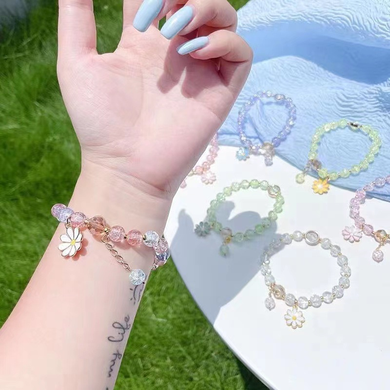 Vòng tay decal hoa cúc thời trang nữ, nhiều màu, decal đá pha lê lấp lánh, vòng tay quà sinh nhật, quà lưu niệm