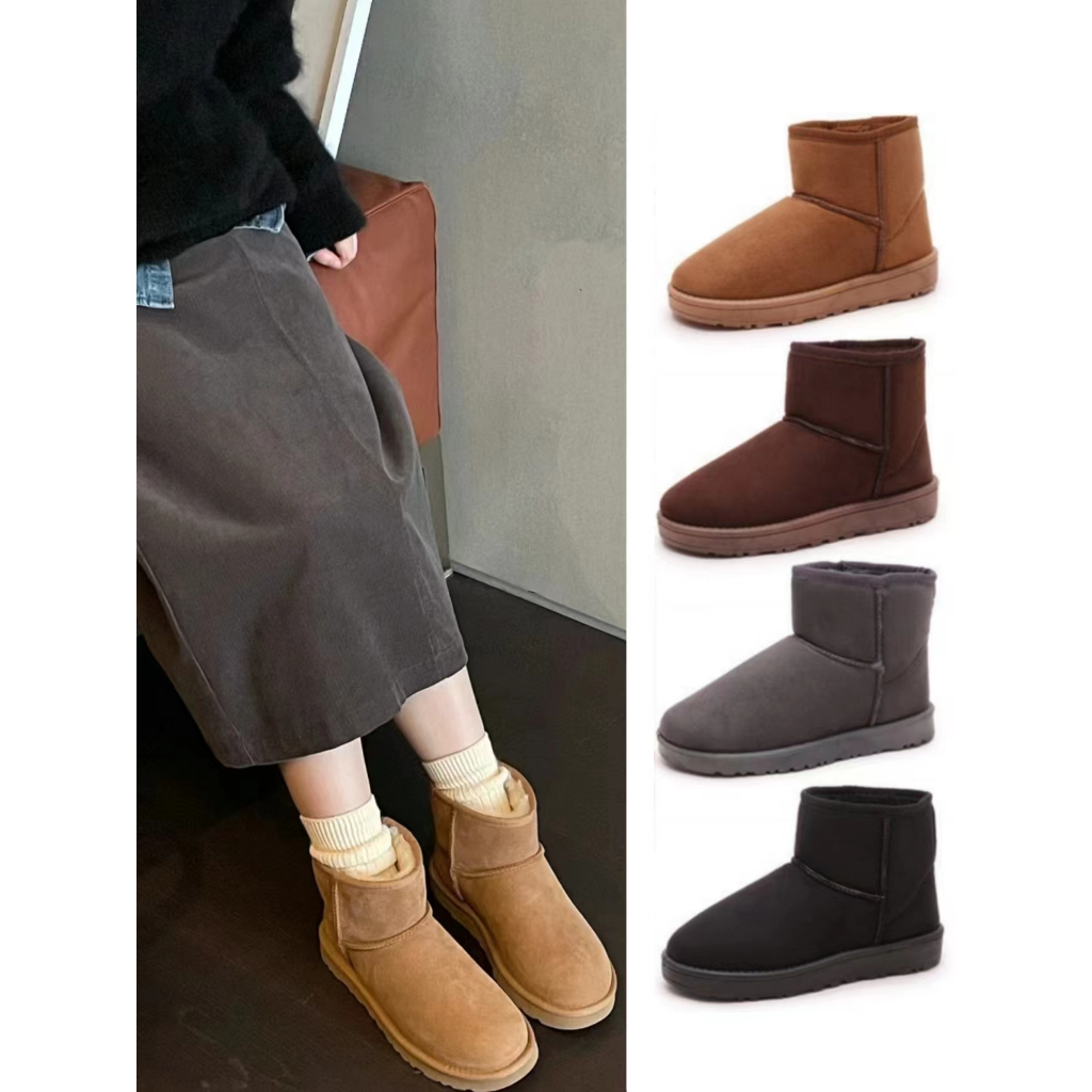 Giày Bốt Đi Tuyết Đế Dày Lót Nhung cotton Chống Đóng Băng Thời Trang Thu Đông Giày Bốt Da Lộn Lót Lông Cừu Giữ Ấm Thời Trang Hàn Quốc Cho Nữ