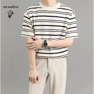 Áo Thun Cổ Tròn Họa Tiết Kẻ Sọc Thời Trang Retro Cao Cấp Cho Nam Simple Fashion áo phông rộng Sọc áo phông nam áo ngắn tay không cổ Hàn Quốc áo thun nam