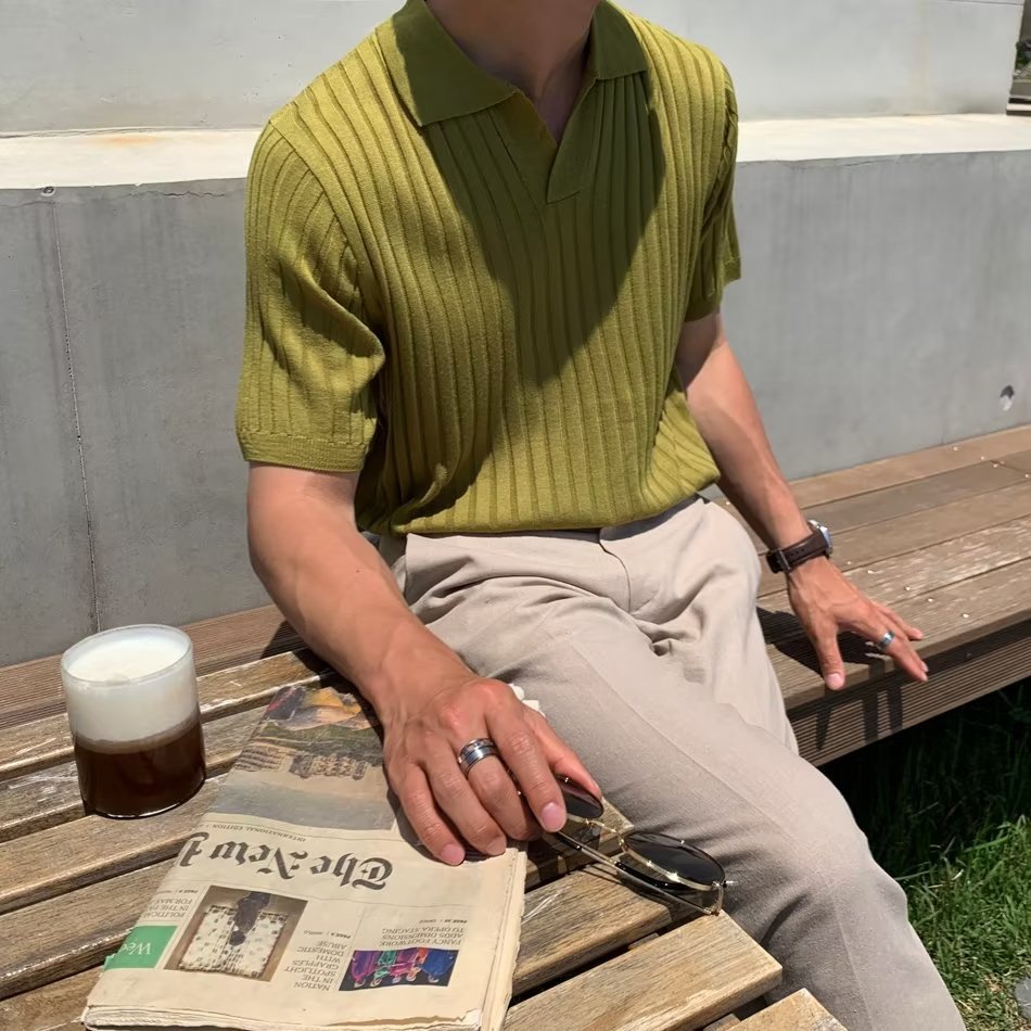 Áo polo Phong Cách Hàn Quốc Thời Trang Mới  Áo Thun Polo Ngắn Tay Thời Trang Mùa Hè Đơn Giản Dành Cho Dệt Kim Dáng Rộng Áo Thun Nam Có Cổ