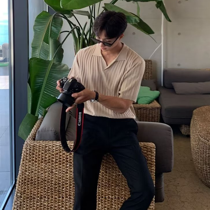 Áo polo Phong Cách Hàn Quốc Thời Trang Mới  Áo Thun Polo Ngắn Tay Thời Trang Mùa Hè Đơn Giản Dành Cho Dệt Kim Dáng Rộng Áo Thun Nam Có Cổ