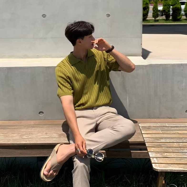 Áo polo Phong Cách Hàn Quốc Thời Trang Mới  Áo Thun Polo Ngắn Tay Thời Trang Mùa Hè Đơn Giản Dành Cho Dệt Kim Dáng Rộng Áo Thun Nam Có Cổ