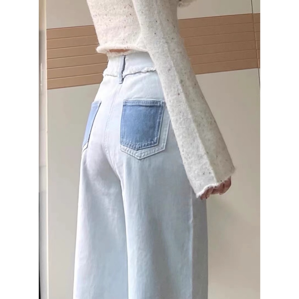Quần jeans Nữ Lưng Cao Ống Rộng Thêu Hình Bướm Thời Trang