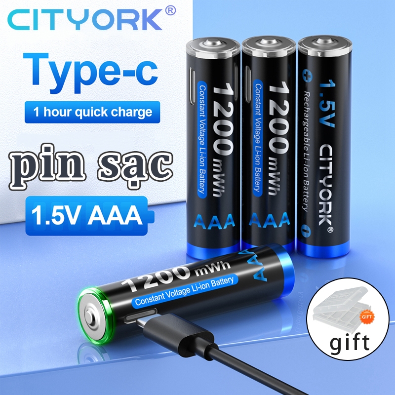 4 viên Pin Sạc AA và AAA 1.5V USB Type-C Lithium Dung Lượng Cao Đến 3000mWh Dùng Có thể dùng cho đồ chơi, chuột, điều khiển từ xa，micro, đồng hồ và radio，đèn led