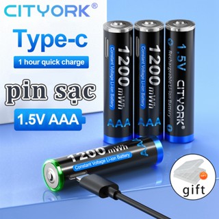 (4 Viên) Pin Sạc 1.5V AA và AAA CITYORK 1.5V USB Type-C Lithium Dung Lượng Cao Đến 3000mWh