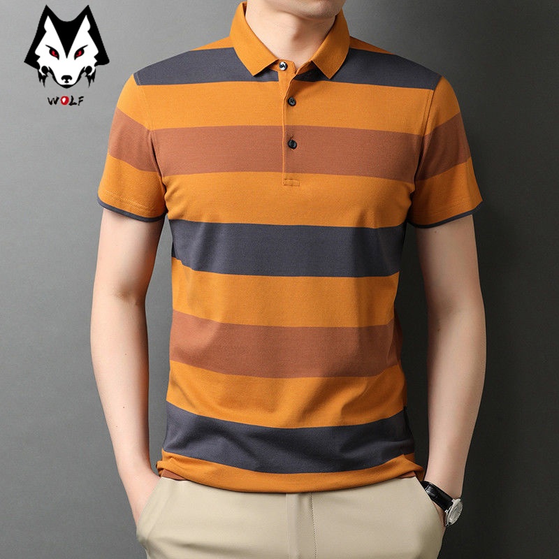 Áo polo Cotton Ngắn Tay Phối Màu Kẻ Sọc Thời Trang Cho Nam