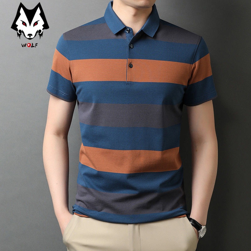 Áo polo Cotton Ngắn Tay Phối Màu Kẻ Sọc Thời Trang Cho Nam
