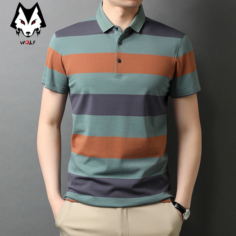 Áo polo Cotton Ngắn Tay Phối Màu Kẻ Sọc Thời Trang Cho Nam